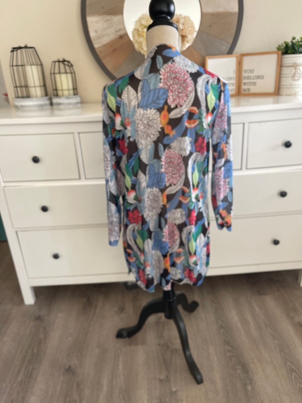 Floral Open Front Cardigan - Multicolor - Picture 2 of 3